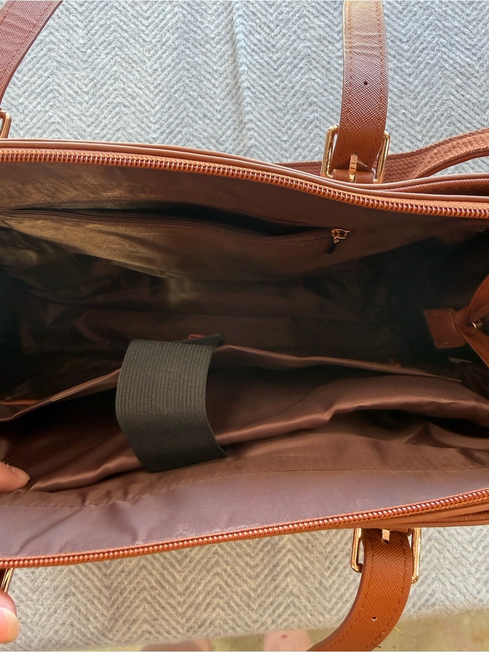 Tan Leather Tote Bag - Classic Work Tote - Picture 3 of 5